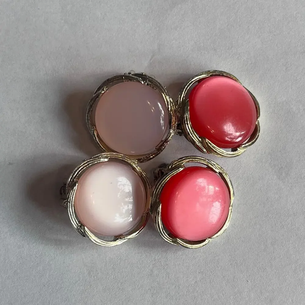 Vintage LISNER Baby Pink & Strawberry Pink Moonglow Thermoset Earrings LOT of 2